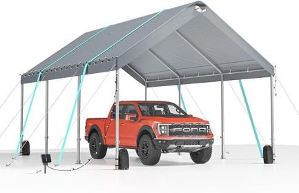 12*20 Heavy Duty Carport Canopy - Extra Large Portable Car Tent Garage with Adjustable Peak Height from 9.5ft to 11ft,Metal Roof &Side Walls for Car