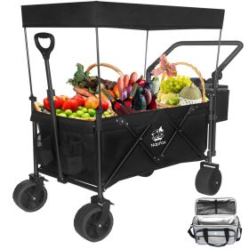 Collapsible Wagon 140L Wagons Carts Foldable with Removable Canopy, Folding Wagon Cart with Wheels for All-Terrain with Brake