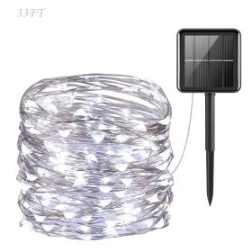 33 FT 100 LED Outdoor Solar String Lights, Waterproof Solar Fairy Lights for for Garden Patio Yard Decorative (Cool White)