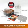 6 Quart XL Nonstick Copper Deep Square All in One 6 Qt Casserole Chef's Pan & Stock Pot- 4 Piece Set, Includes Frying Basket and Steamer Tray