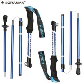 KORAMAN 1pair Collapsible Trekking Poles; 37-43" Adjustable Lightweight Quick-Lock Hiking Walking Sticks With Carrying Bags (Color: Blue)